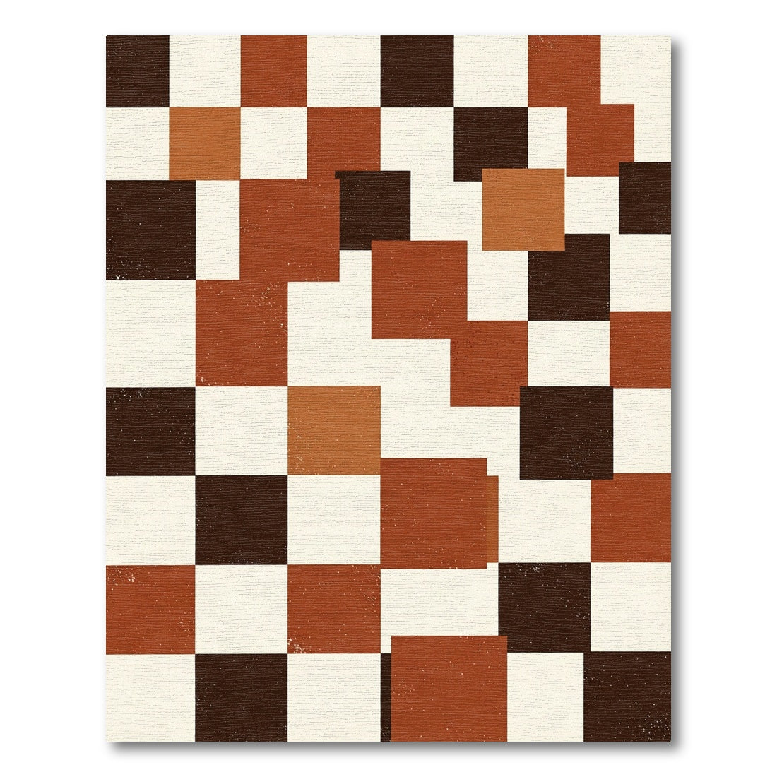 Terracotta Ochre Checkerboard Squares Rug