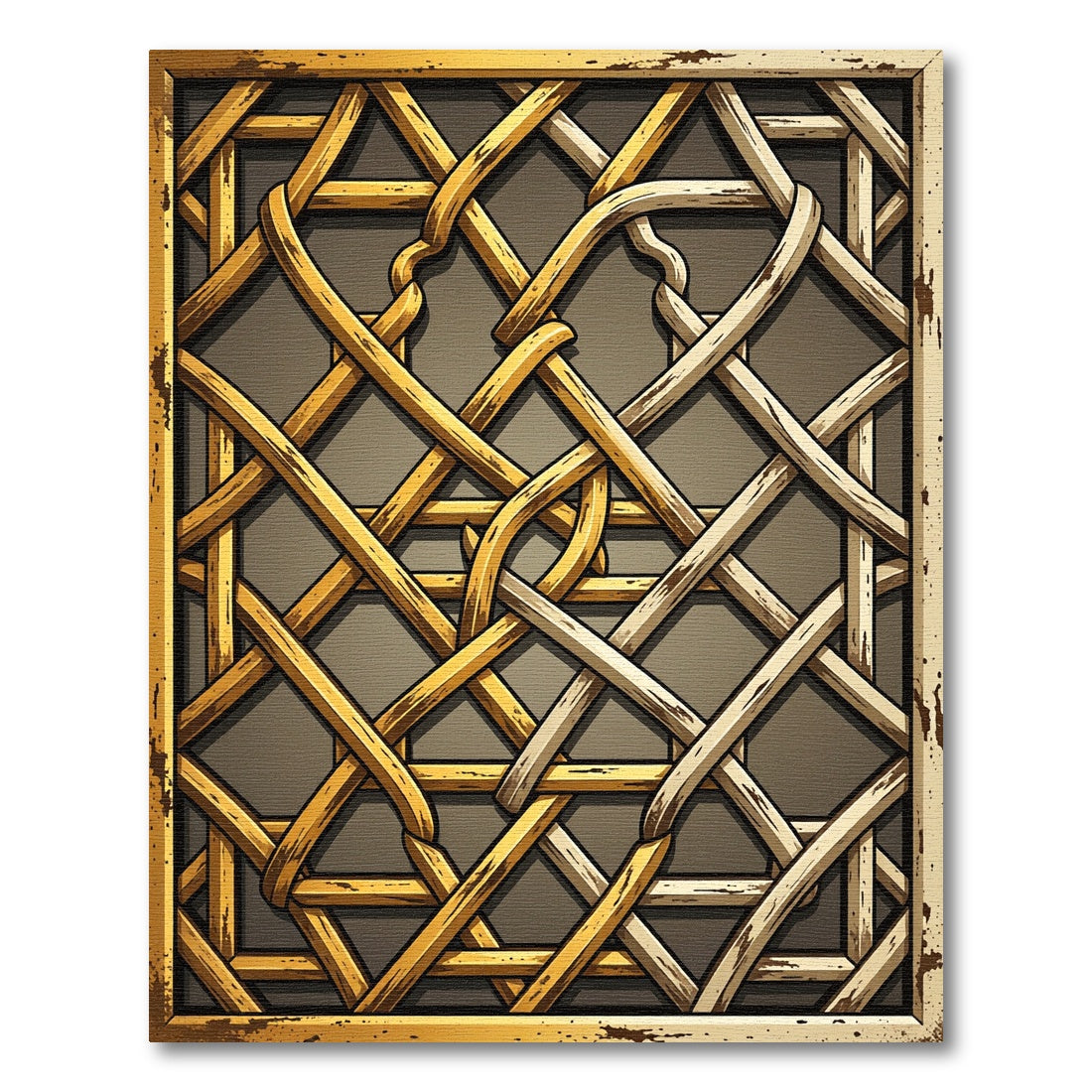 Golden Woven Interlace Geometric Rug