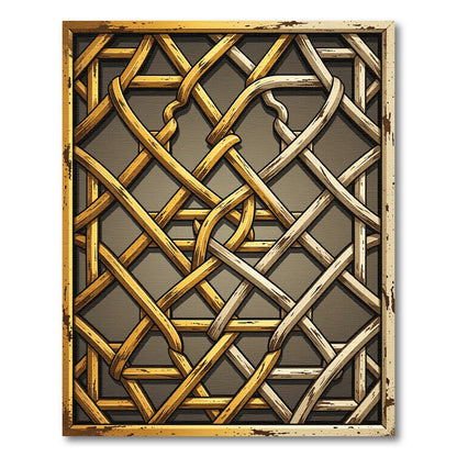 Golden Woven Interlace Geometric Rug