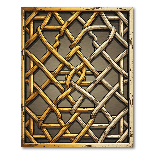 Golden Woven Interlace Geometric Rug