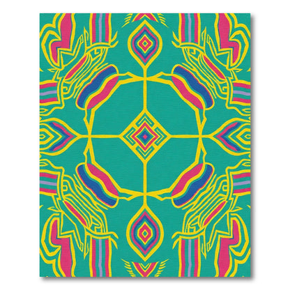 Vibrant Teal Geometric Medallion Rug