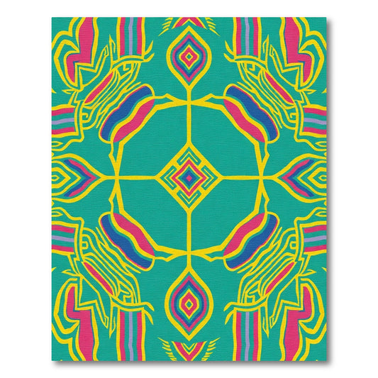 Vibrant Teal Geometric Medallion Rug