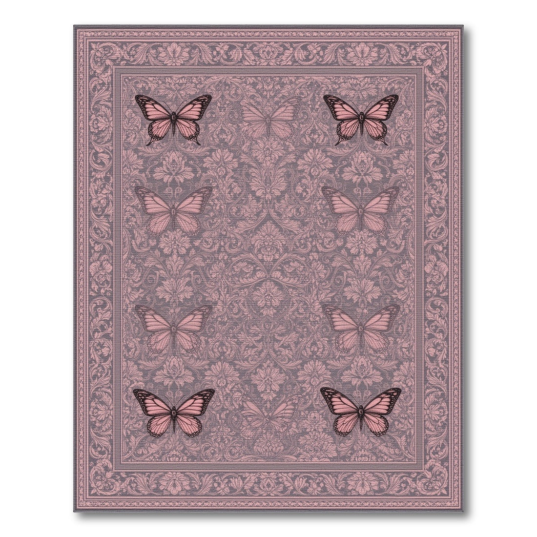 Pink Butterfly Floral Vintage Area Rug