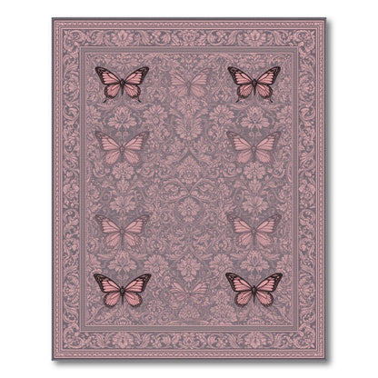 Pink Butterfly Floral Vintage Area Rug