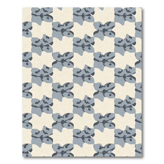 Cool Gray Abstract Checkerboard Motif Rug
