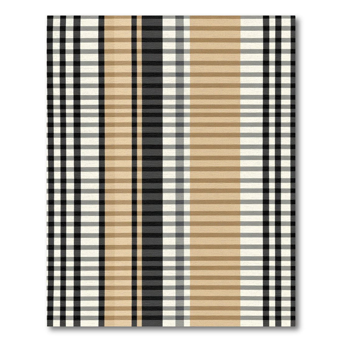 Tan Black White Plaid Stripe Rug