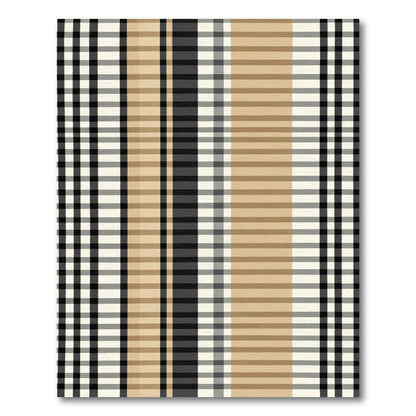 Tan Black White Plaid Stripe Rug