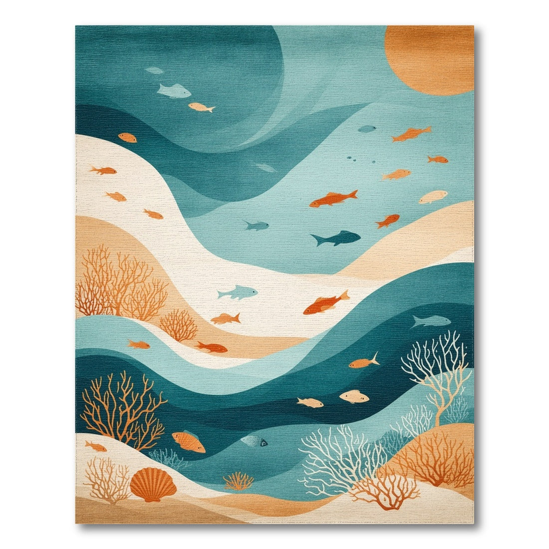 Blue Teal Ocean Fish Coastal Area Rug