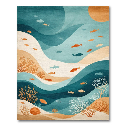 Blue Teal Ocean Fish Coastal Area Rug