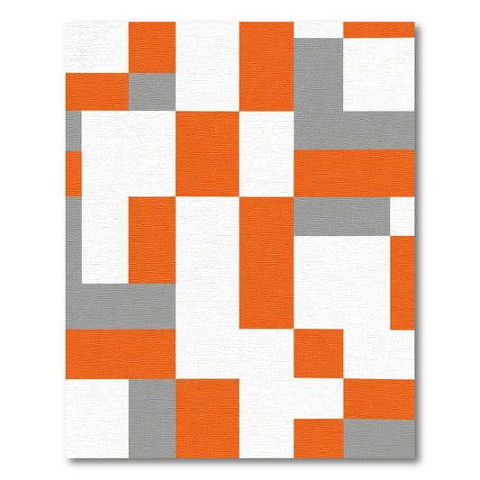 Orange White Gray Geometric Squares Rug