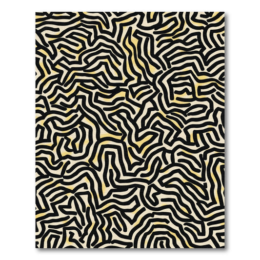 Abstract Black Yellow Winding Lines Rug