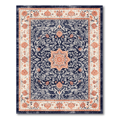 Navy Floral Medallion Vintage Area Rug