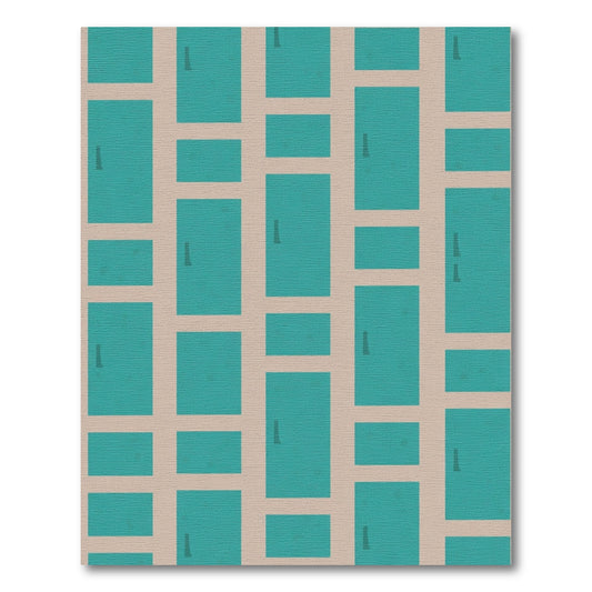 Teal And Tan Rectangular Blocks Rug