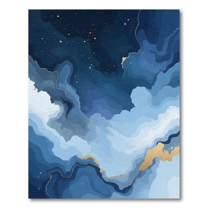 Deep Blue Gold Swirl Cloudscape Rug