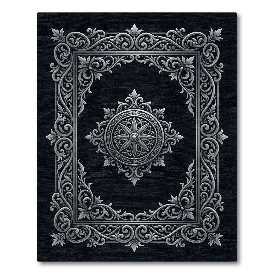 Ornate Silver Floral Medallion Rectangle Rug