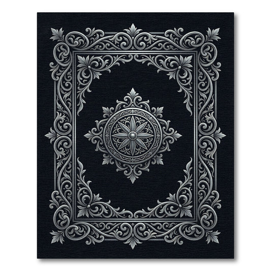 Ornate Silver Floral Medallion Rectangle Rug