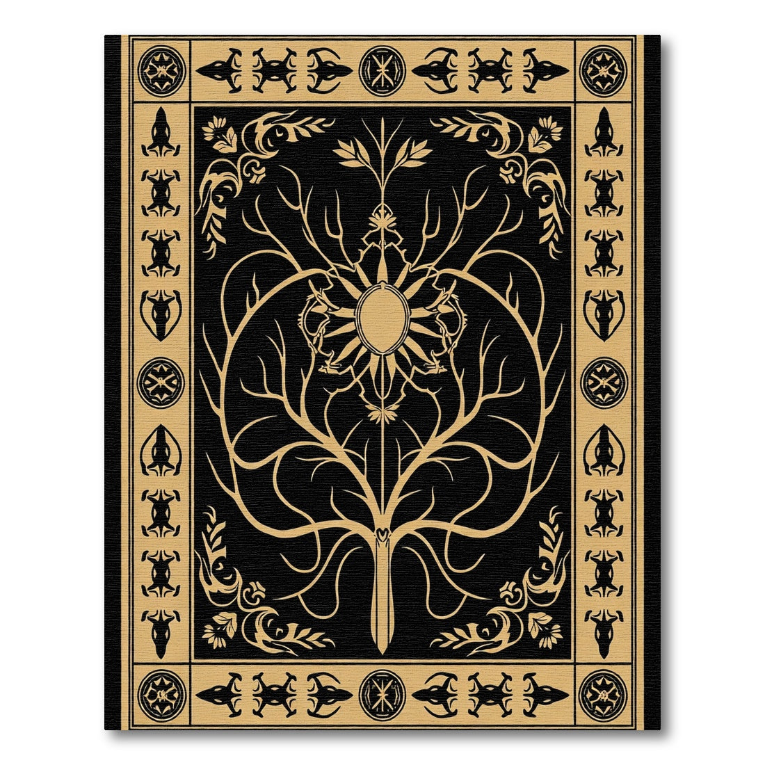 Majestic Black Gold Tree of Life Rug