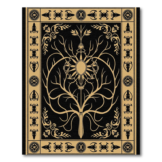 Majestic Black Gold Tree of Life Rug