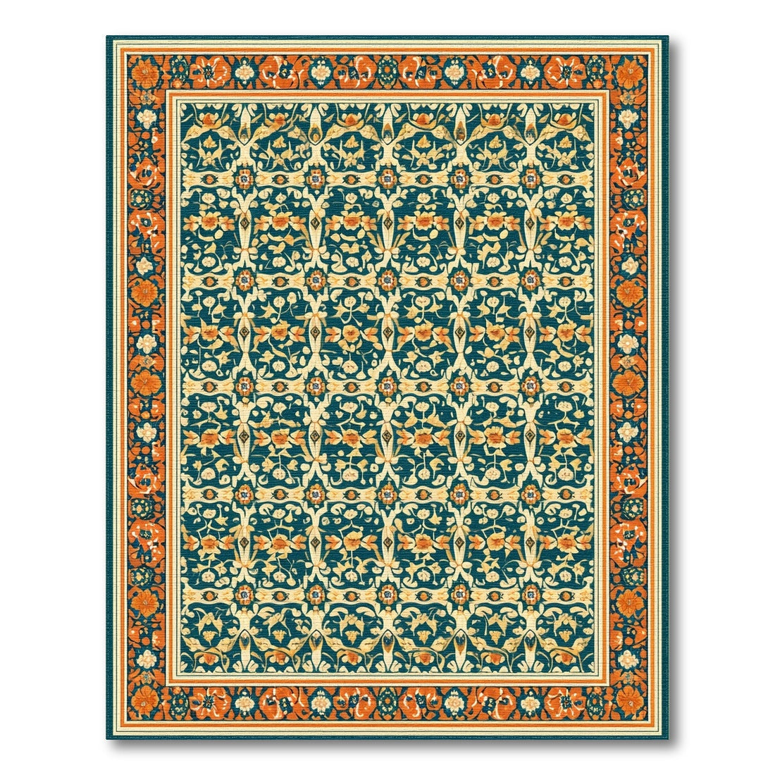 Blue Teal Floral Vintage No. 47 Area Rug