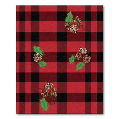 Red Black Buffalo Plaid Pinecone Accent Rug