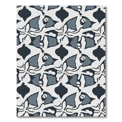 Abstract Dark Blue Floral Garden Rug