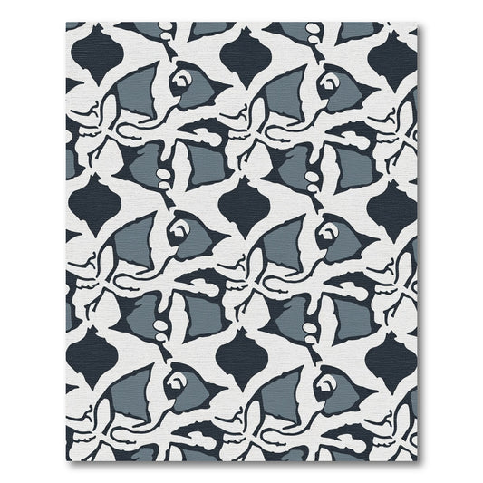 Abstract Dark Blue Floral Garden Rug