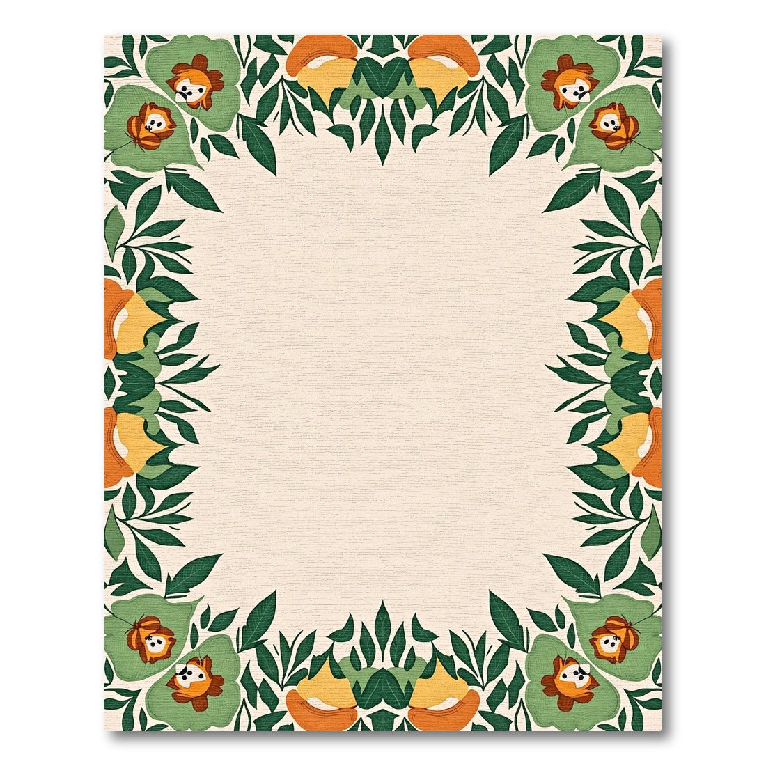 Green Orange Floral Animal Border Rug