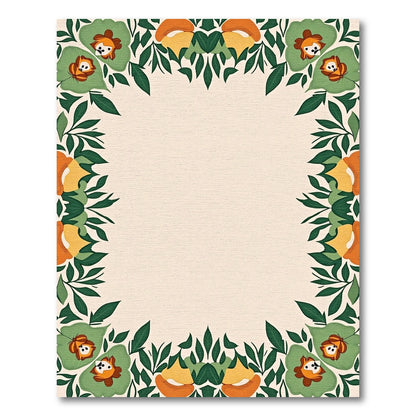 Green Orange Floral Animal Border Rug