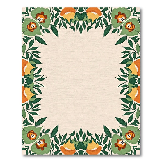 Green Orange Floral Animal Border Rug