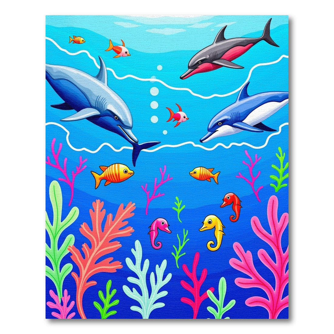 Joyful Ocean Dolphins Seahorses Coral Rug