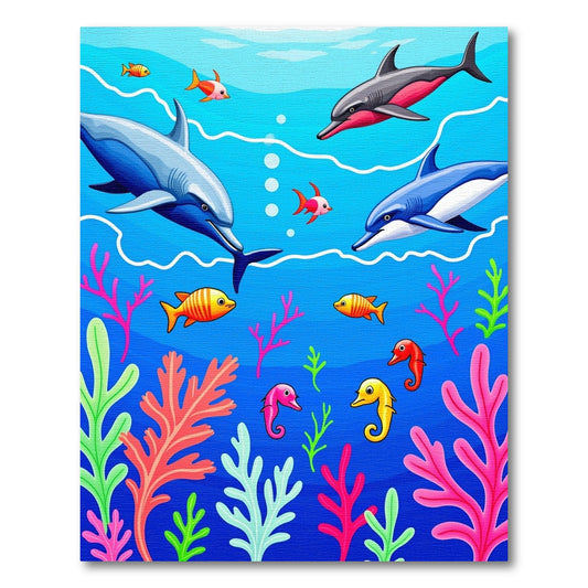 Joyful Ocean Dolphins Seahorses Coral Rug