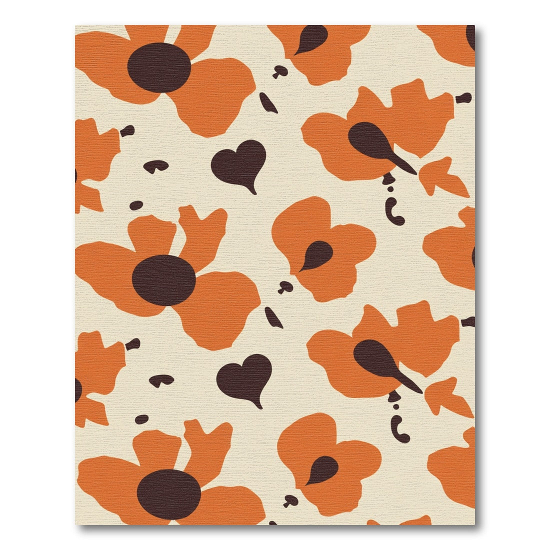 Orange Retro Floral Hearts Rug