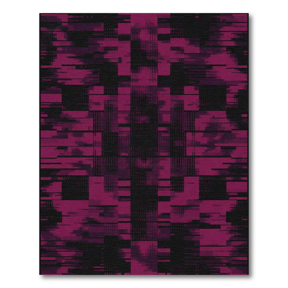 Deep Magenta Glitched Geometric Fragment Rug