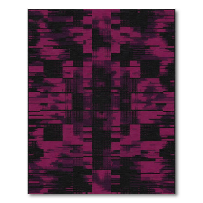 Deep Magenta Glitched Geometric Fragment Rug