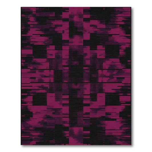 Deep Magenta Glitched Geometric Fragment Rug