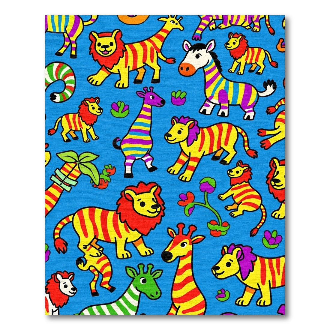 Vibrant Zoo Animals Colorful Stripes Rug