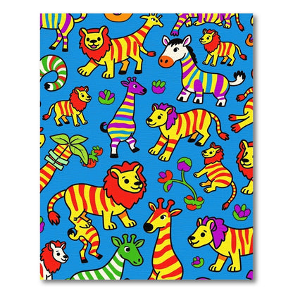 Vibrant Zoo Animals Colorful Stripes Rug
