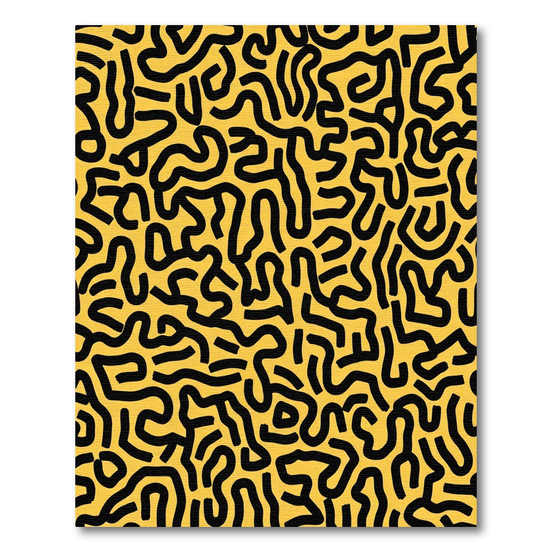 Abstract Black Labyrinth Yellow Rug