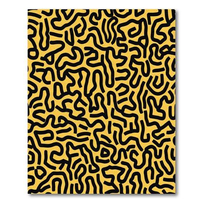 Abstract Black Labyrinth Yellow Rug