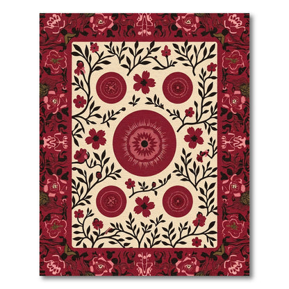Crimson Floral Medallion Botanical Rug