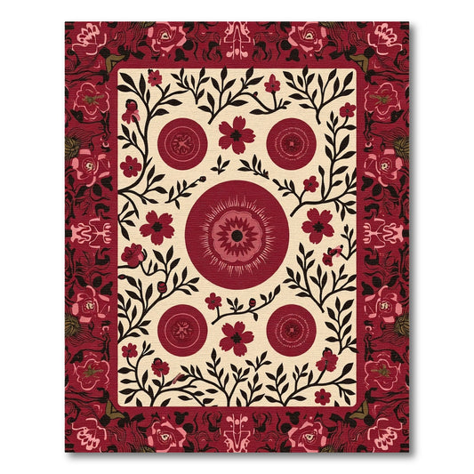 Crimson Floral Medallion Botanical Rug