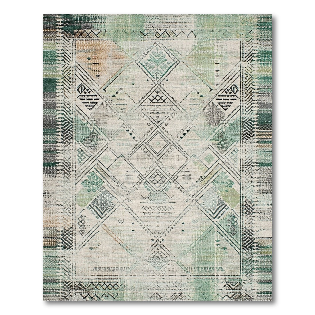Teal Distressed Tribal Area Rug