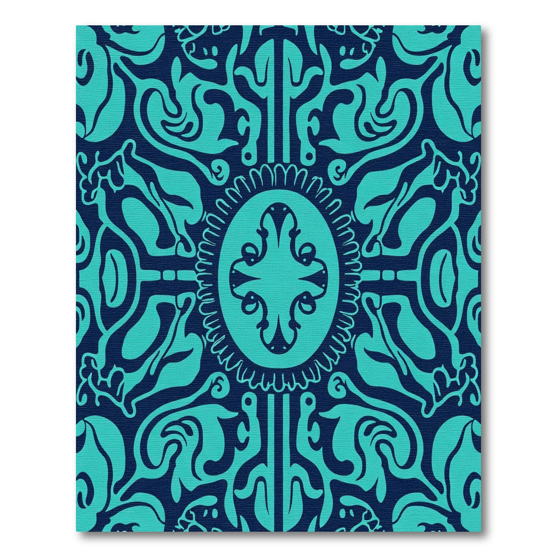 Deep Teal Baroque Scrollwork Medallion Rug