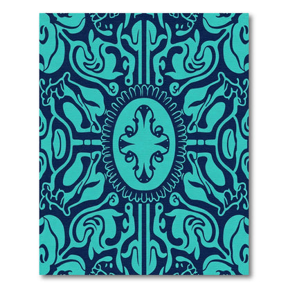 Deep Teal Baroque Scrollwork Medallion Rug
