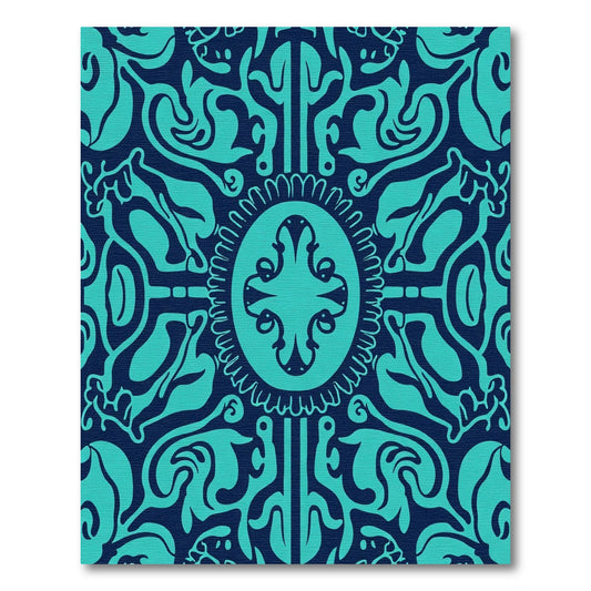 Deep Teal Baroque Scrollwork Medallion Rug