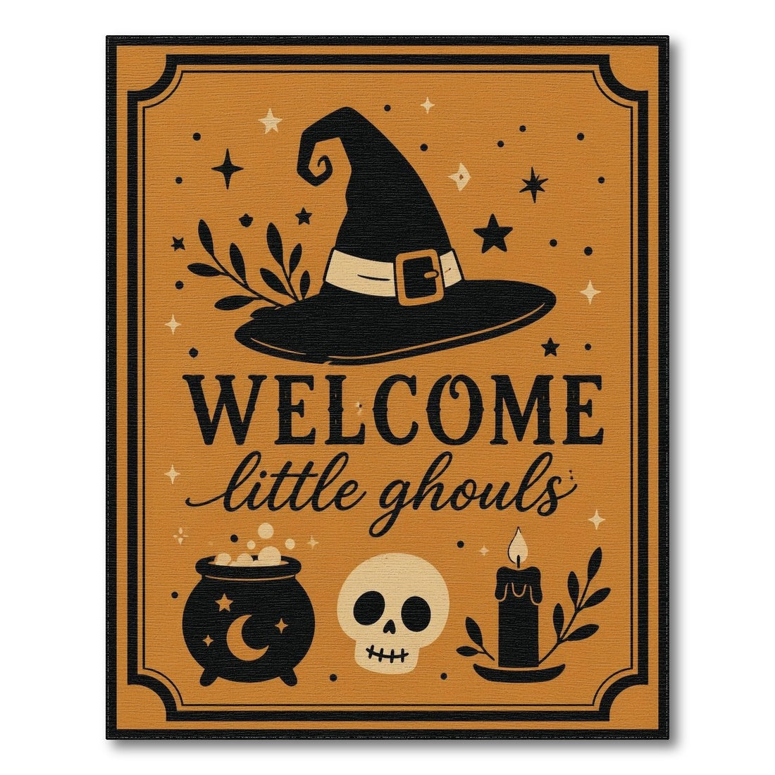 Welcome Little Ghouls Orange Halloween Rug