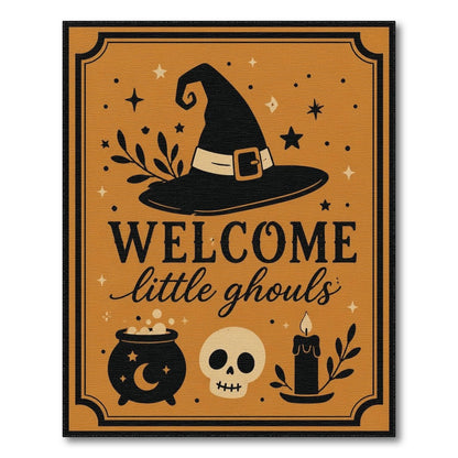Welcome Little Ghouls Orange Halloween Rug