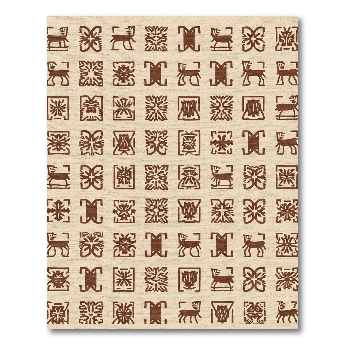 Brown Animal Floral Square Arrangement Rug