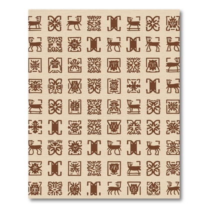 Brown Animal Floral Square Arrangement Rug