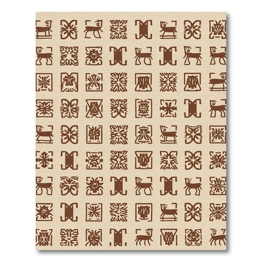 Brown Animal Floral Square Arrangement Rug